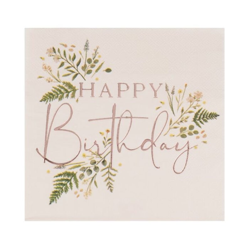 Botanical Happy Birthday Tea Party Napkins