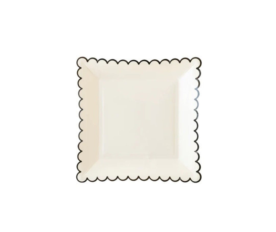 Cream With Black Edge Scalloped Paper Plates Etsy