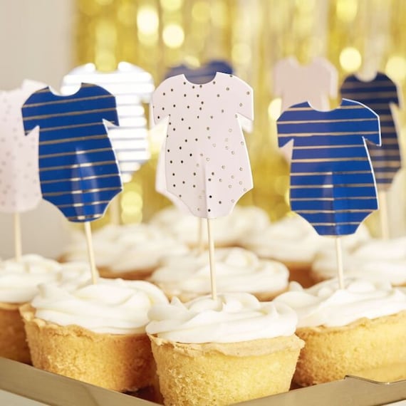 Gender Reveal Onesie Cupcake Toppers - Navy & Blush Il_570xn