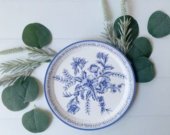 Blue Toile Dessert Plates - Bold Floral