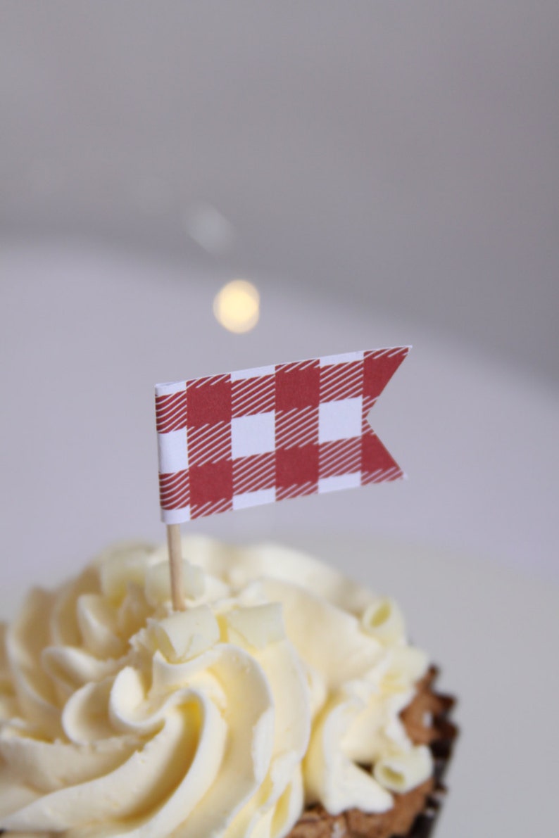 Baby Q Red and White Gingham Cupcake Flags image 4