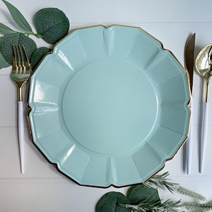Light Blue Dinner Plates with Gold Edge