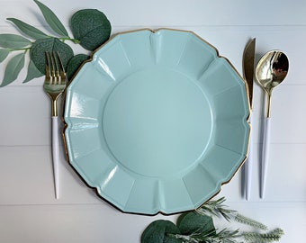 Light Blue Dinner Plates with Gold Edge