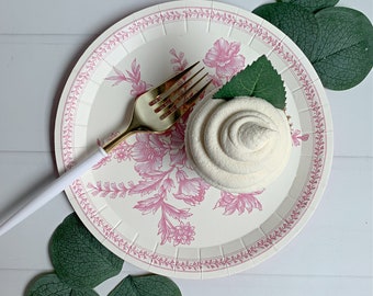 Pink Toile Dessert or Salad Plates