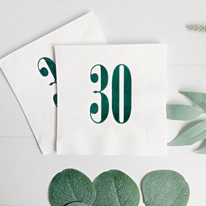 30th Birthday Napkins - Green and White | Set of 16 Drink Napkins