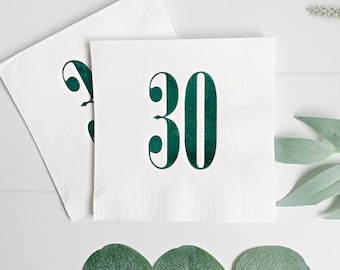 30th Birthday Napkins - Green and White