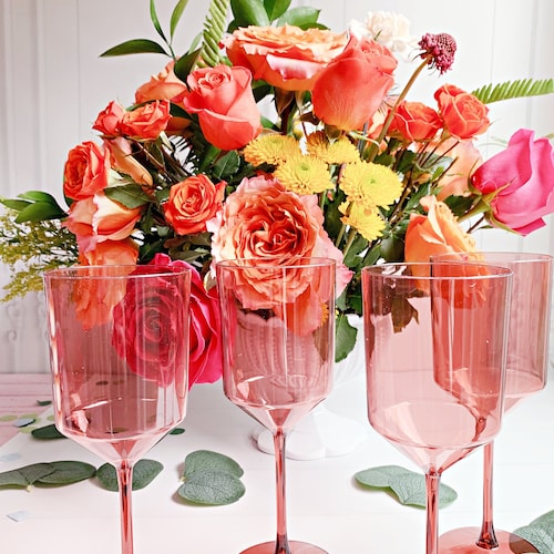 Modern Rose Wine Glasses : Bridal Showers and Bachelorettes Set of 4