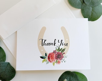 Bridal Shower Thank You Notes Printed - Coral, Plum & Gold Floral Horseshoe