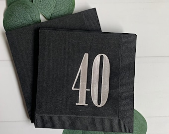 40th Birthday Napkins - Black with Silver