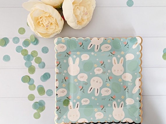 Blue square paper plates sales