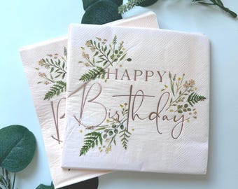 Botanical Happy Birthday Tea Party Napkins