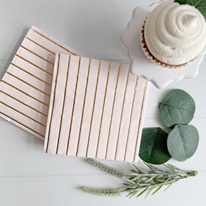 Blush and Gold Striped Cocktail Napkins: Set of 25 Paper Drink Sized