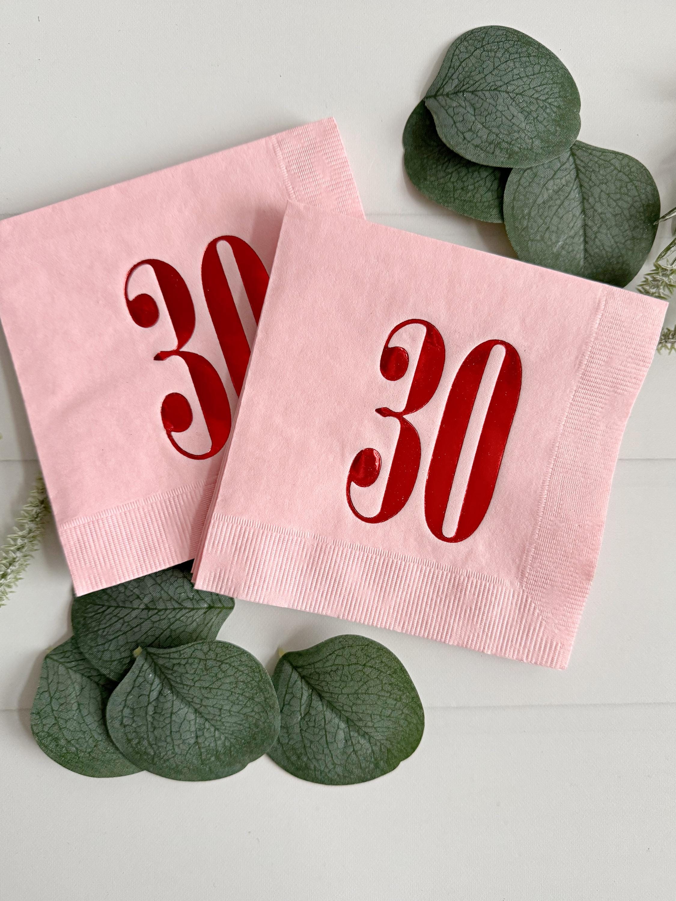 30th Birthday Cocktail Napkins: Pink & Red Retro Party Decor - Set of 16