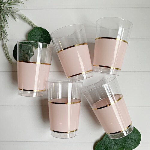 Blush & Gold Plastic Cocktail Glasses (Set of 10) Bridal Shower Decor