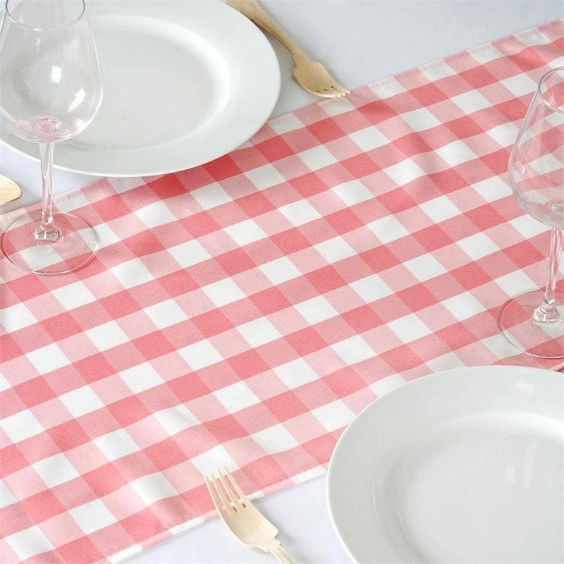 Coral and Pink Gingham Plaid Table Runners Baby Girl