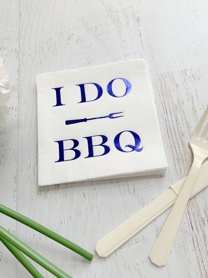 I Do BBQ Beverage Napkins Blue Foil image 3