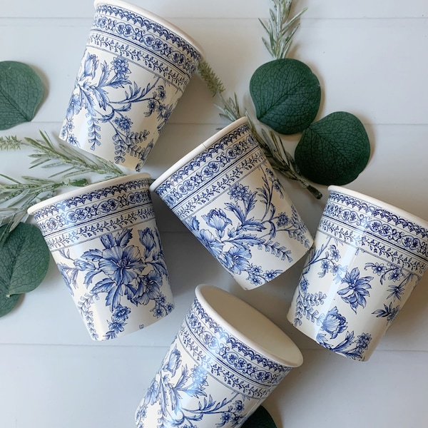 Blue Toile Paper Cups