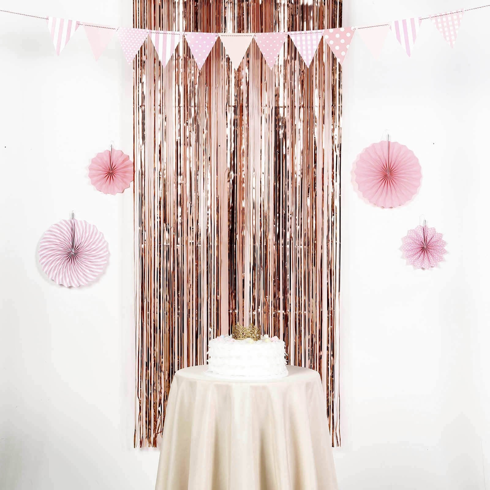 Rose Gold Fringe Photo Booth Backdrop, Streamer Backdrop for Bridal S…