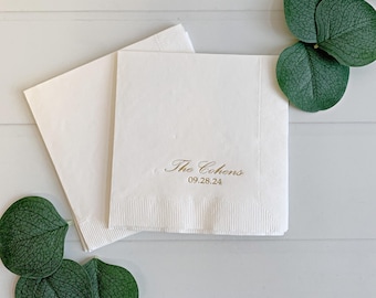 Personalized Wedding Cocktail Napkins: Elegant Script Anniversary, Custom Drink
