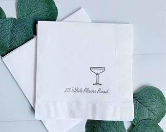Personalized Coupe Glass Cocktail Napkins - Weddings, Birthday, Bridal Showers, and Engagements