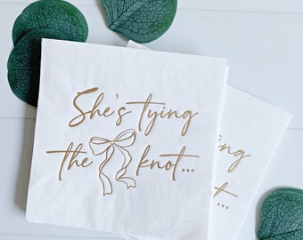 She's Tying the Knot, Gold Foil Bridal Shower Cocktail Napkins Set of 16