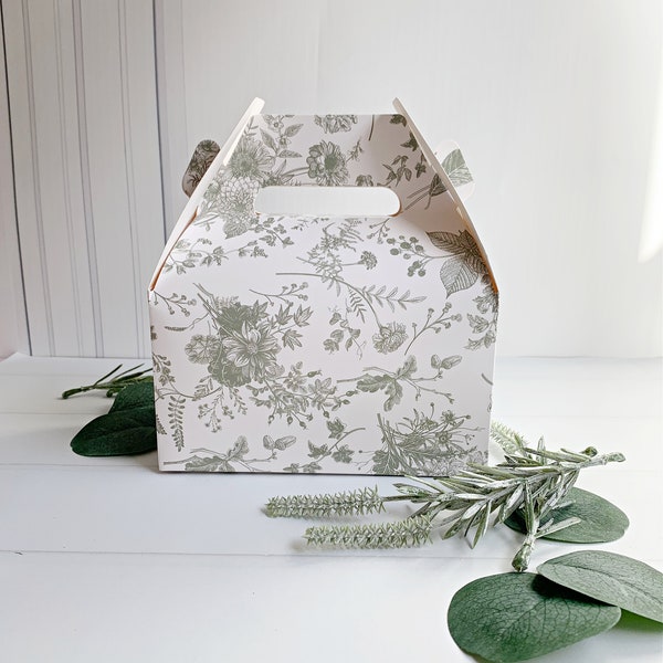 Sage Floral Gable Boxes - Set of 10