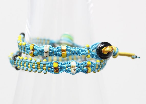 Mixed Bead Leather Wrap Bracelet Micro Macrame Leather Bead Wrap