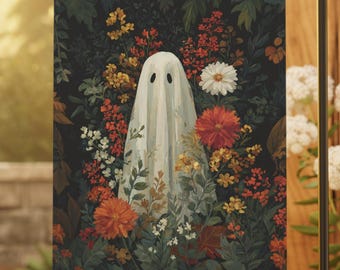 Vintage Ghost Garden Flag: Spooky Cottagecore Halloween Decor