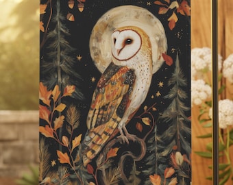 Bandera de jardín de búho melancólico: decoración de bosque otoñal oscuro