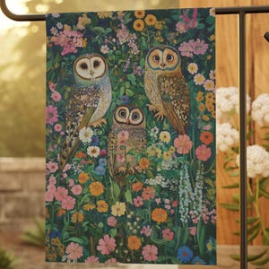 Owl Garden Flag: Whimsical Wildflower Cottagecore Decor
