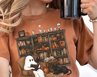 Ghost Reading Halloween Shirt, Book Lover Gift Tee, Librarian Teacher Present