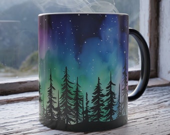 Northern Lights Mug, Color Changing Mug, Aurora Borealis Mug, Heat Sensitive Night Sky Magic Mug, Northern Lights Gifts, Color Morphing Mug