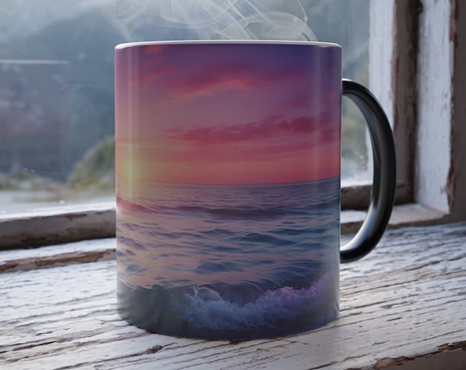Sunrise Mug, Color Changing Ocean Mug, Sunset Beach Mug, Heat Sensitive Mug, Beach Sunrise Tea Cup, Coastal Coffee Mug, Ocean Wave Mug