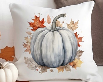 Fall Pillow Cover, Pumpkin Pillow Cover, Gray Watercolor Pumpkin Pillow, Grey Fall Decor, Fall Throw Pillow, Autumn Decor, Farmhouse Pillow