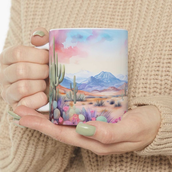 Pretty Cactus Mug, Pastel Desert Mug, Arizona Coffee Mug, Saguaro Mug, Watercolor Cactus Mug, Cacti Mug, Pastel Cactus,  Cactus Tea Cup