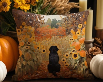 Fall Black Labrador Throw Pillow Cover: Autumn Dog Decor