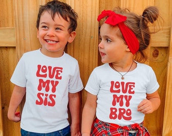 Passende Valentinstag Shirts, Geschwister Valentinstag Shirts, Love My Bro, Love My Sis, Valentinstag Shirt Set
