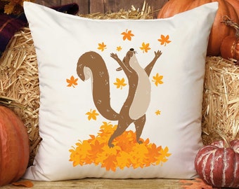 Squirrel Fall Leaves Pillow Cover, Autumn Decor