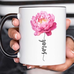 Peony Mug, Peony Gifts, Peony Flower Mug Personalized, Peonies Gift, Peony Lover Mug, Peonies Gift, Peony Coffee Cup, Custom Name Floral Mug