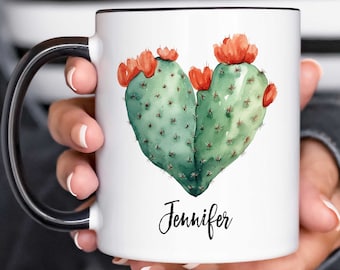 Cactus Mug, Personalized Cactus Coffee Mug, Heart Cactus, Cactus Lover Gift, Cacti Heart, Cute Cactus Cup, Watercolor Cactus, Desert Art Mug