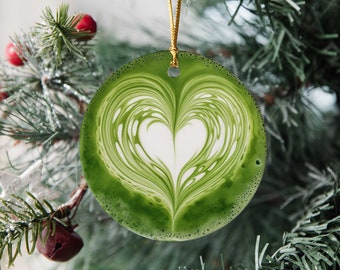 Ceramic Matcha Latte Art Christmas Ornament: Tea Lover Gift