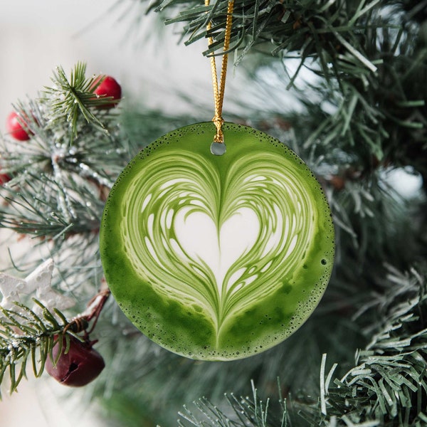 Matcha Ornament, Matcha Latte Art Christmas Ornaments, Matcha Lover Gift, Matcha Green Tea Novelty Ornament, Tea Gifts, Gift Tags