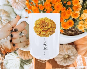 Personalized Marigold Mug: October Birth Flower Coffee Cup