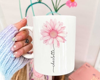 Personalized Pink Daisy Mug: Custom Birth Month Flower Gift