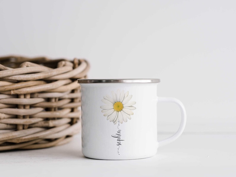 Personlig prästkragemugg: Anpassad kaffekopp med vildblommor 12oz Enamel Camp Mug
