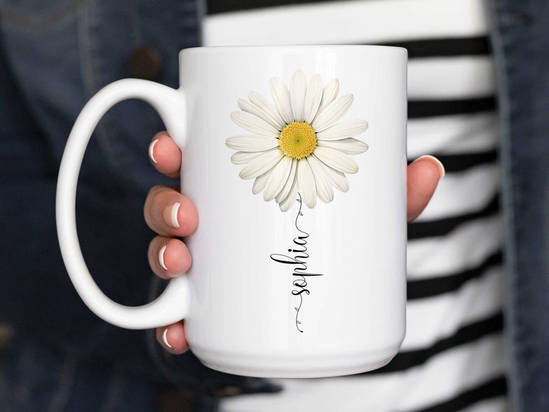 Personlig prästkragemugg: Anpassad kaffekopp med vildblommor 15oz White Mug