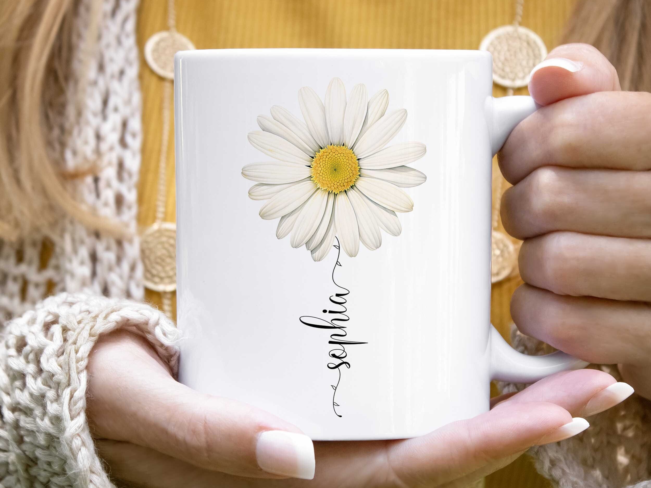 Personalized Daisy Mug: Custom Wildflower Floral Coffee Cup