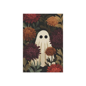 Cottagecore Halloween garden flag, moody autumn ghost yard banner, dark floral gothic home outdoor flag with whimsical botanical mushrooms and crescent moon, double sided weather resistant, vintage fall home decor, witchy spooky flag, modern gothic garden art, enchanted autumn yard and patio accent