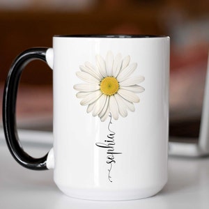 Personlig prästkragemugg: Anpassad kaffekopp med vildblommor 15oz White w/ Black