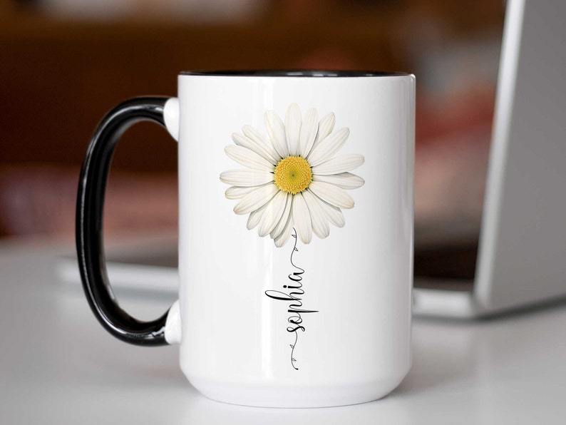 Personlig prästkragemugg: Anpassad kaffekopp med vildblommor 15oz White w/ Black